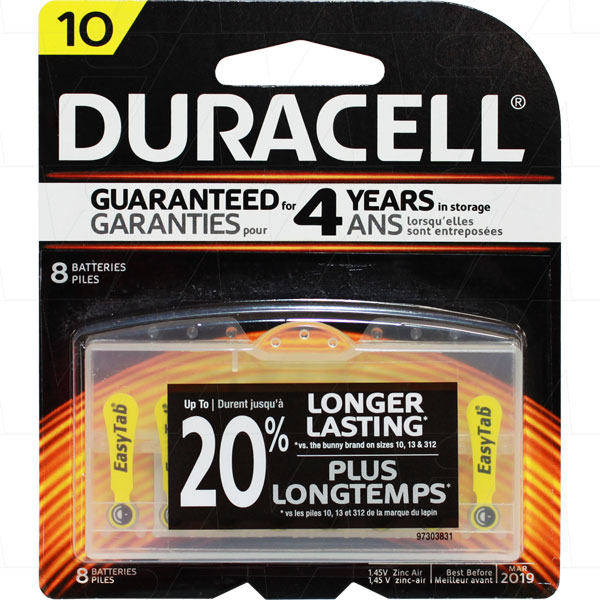 Duracell 10HPX hearing aid battery Replaces 10AP, 10HPX, A10, AC230E, PR536, PR70, PZA230, V10