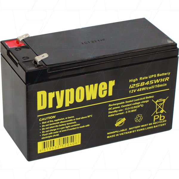 Drypower 12SB45WHR 12V 9Ah 48W Sealed Lead Acid High Rate Battery for