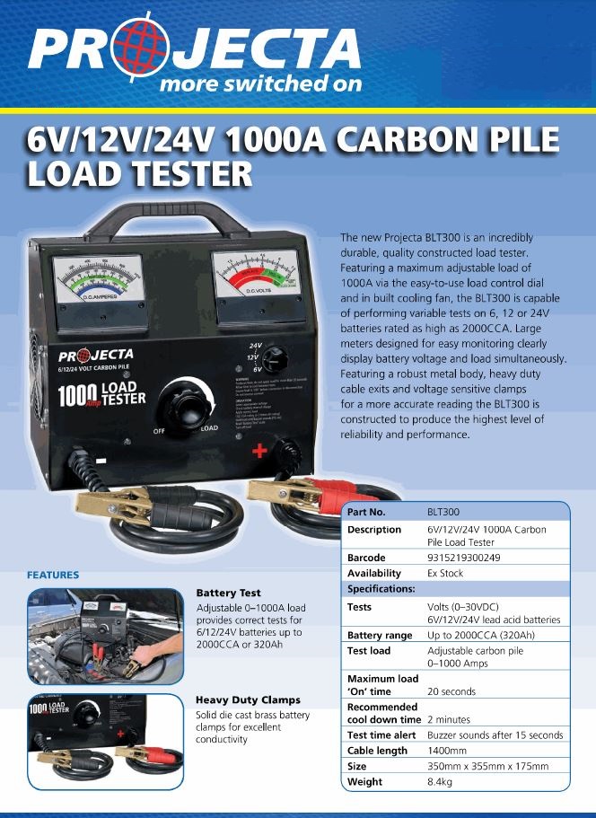 Projecta BLT300 6V/12V/24V 1000A Carbon Pile Load Tester