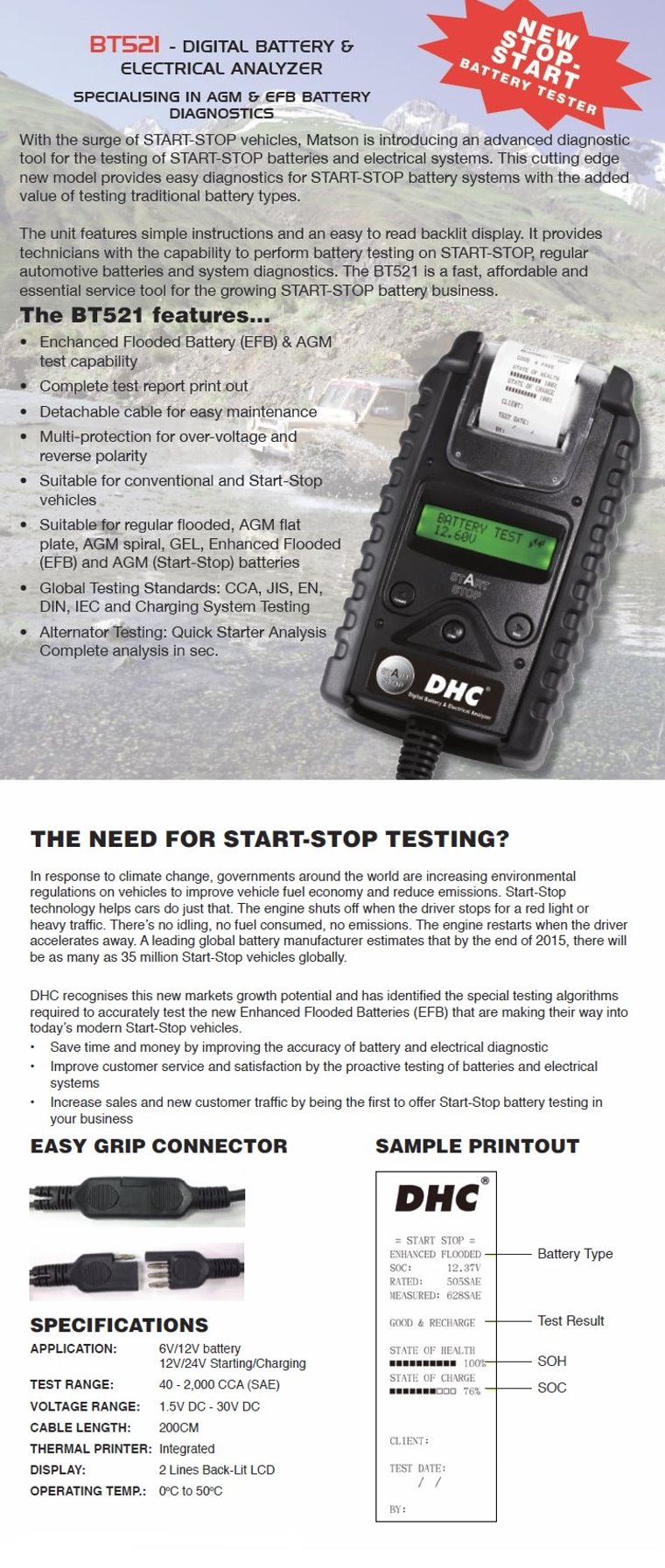 DHC MABT521 Digital Battery & Electrical Analyser With Printer