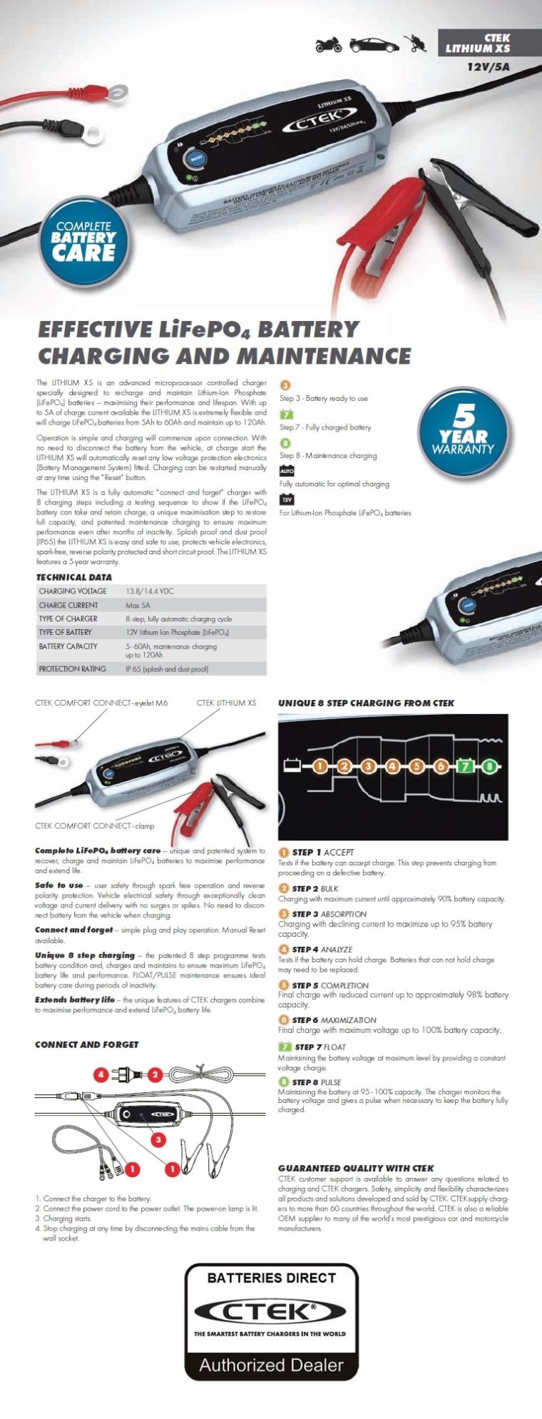 CTEK CTLITHIUM5.0 12 Volt 5 Amp Lithium Charger (Autherised  Dealer