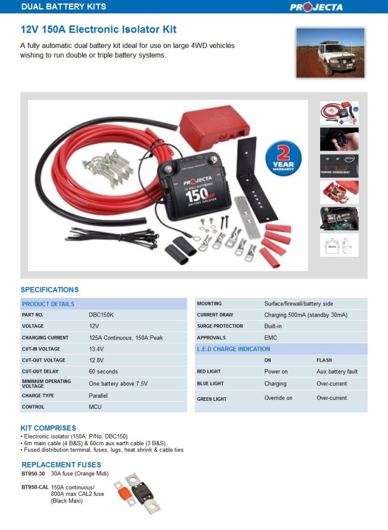 Projecta DBC150K 12V 150A Electronic Isolator Kit