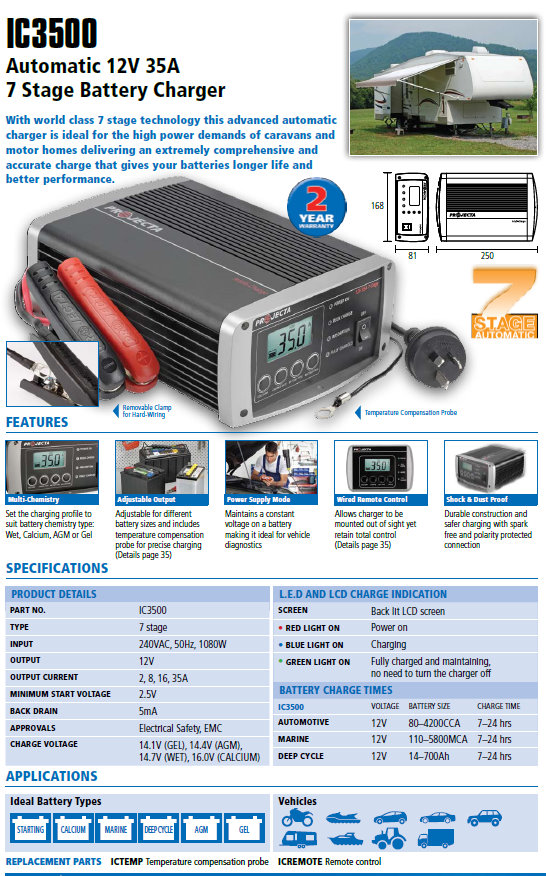 Projecta Intelli-Charge IC3500 Automatic 12V 35A 7 Stage Battery Charger