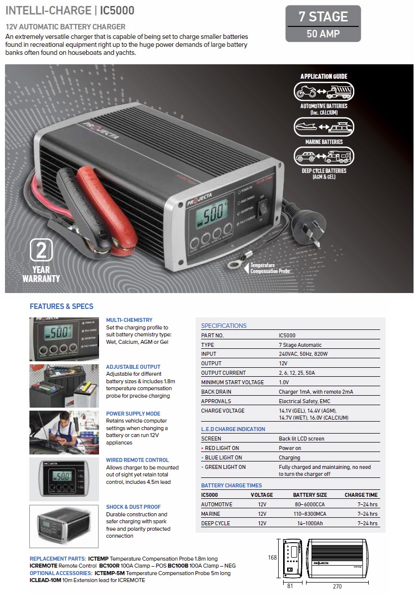Deep Cycle Marine Battery Charger >> Projecta Intelli-Charge IC5000 Automatic 12V 50A 7 Stage ... Deep Cycle Marine Battery Charger >> Projecta Intelli-Charge IC5000 Automatic 12V 50A 7 Stage ...