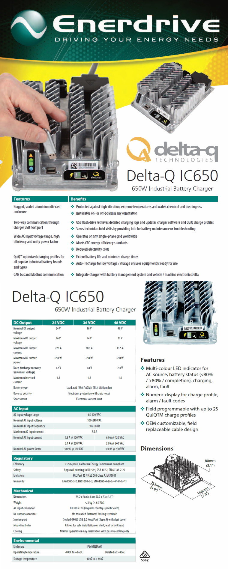 DeltaQ IC650 Industrial Battery Charger Basic 24V / 27Amps