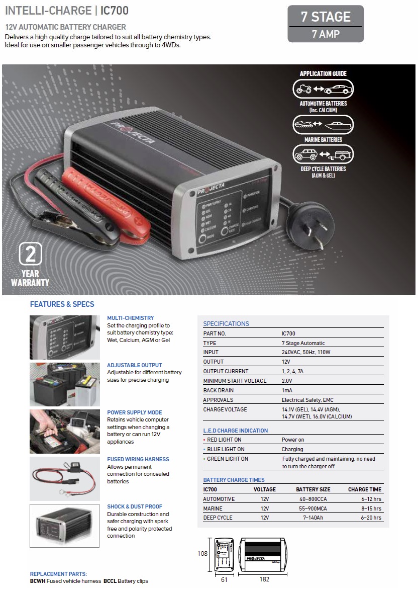 Projecta Intelli-Charge IC700 Automatic 12V 7A 7 Stage Battery Charger