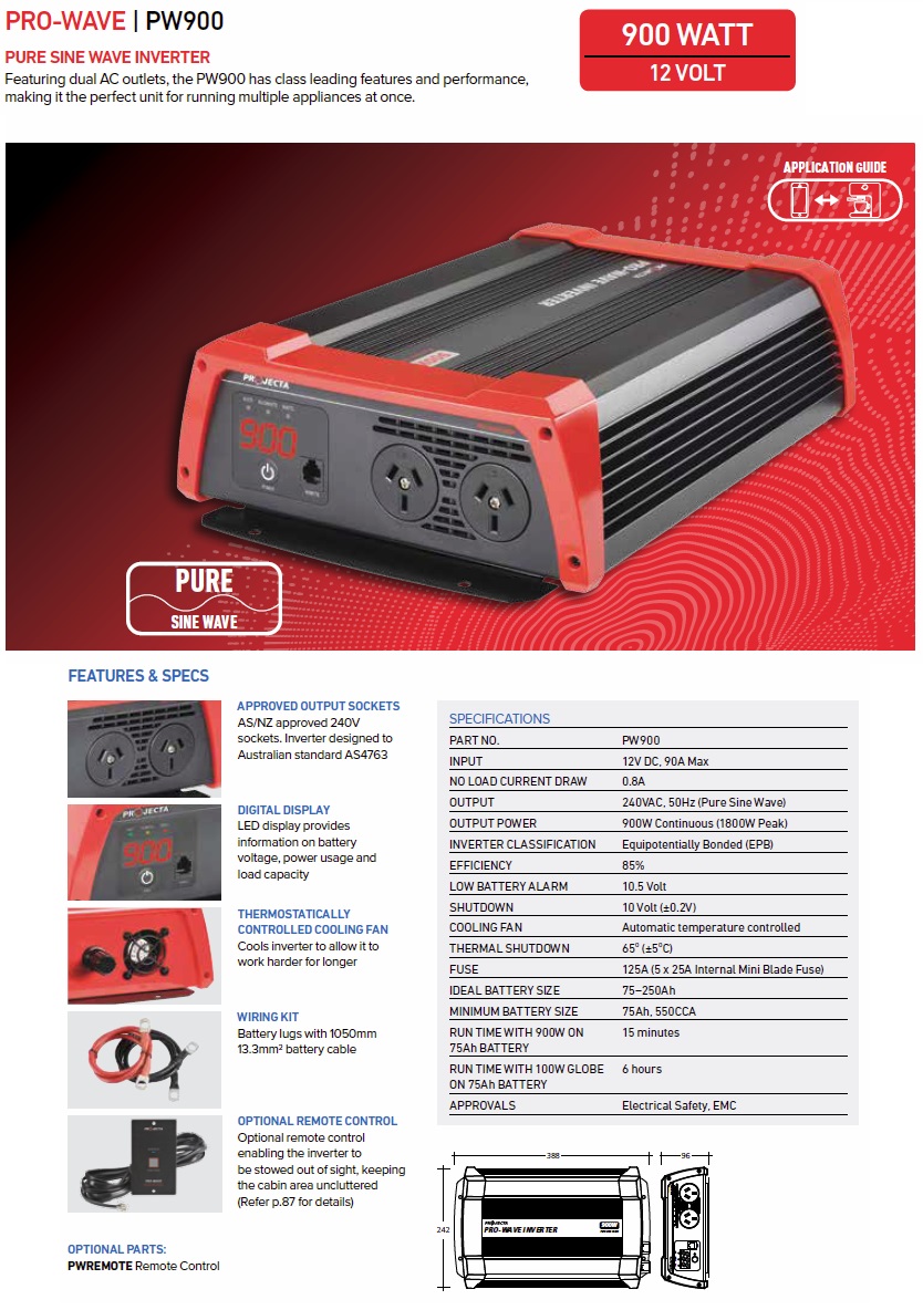 Projecta PW900 Pro-Wave 12V 900W Pure Sine Wave Inverter