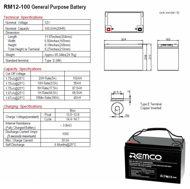 Remco RM12-100 12V 100AH Dual Purpose