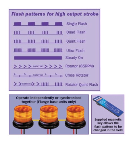 NARVA 85242A Pulse High Output L.E.D Strobe light (Amber) With 8 Selectable Flash Patterns, Pipe Mount,12/24 Volt