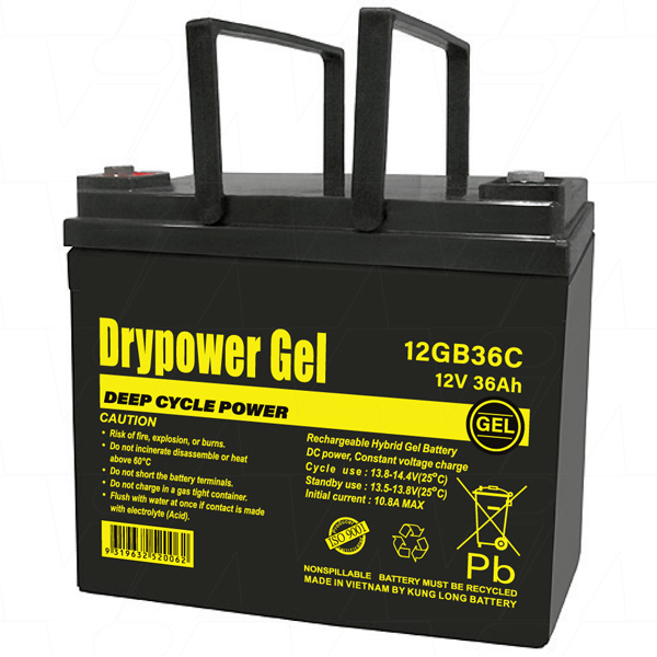Drypower 12GB36C 12V 36Ah Sealed Lead Acid Gel Deep Cycle Battery