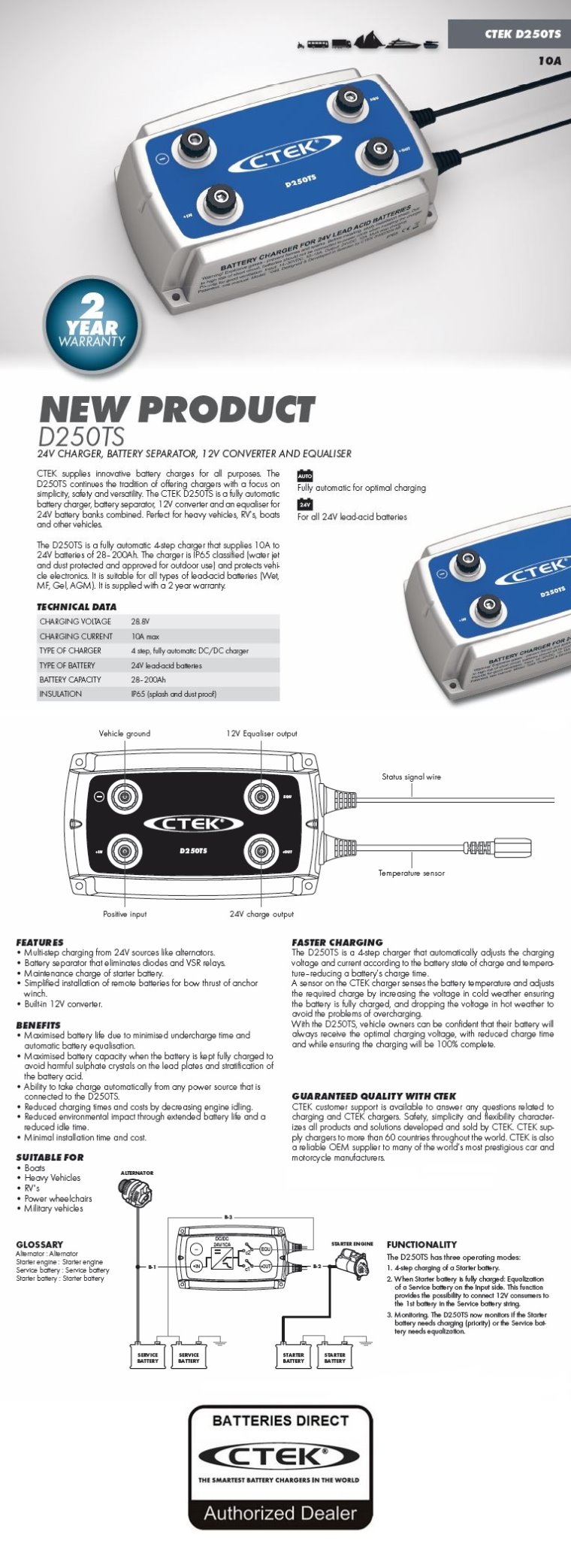 CTEK D250S 12 Volt 20 Amp DC to DC Dual Charger