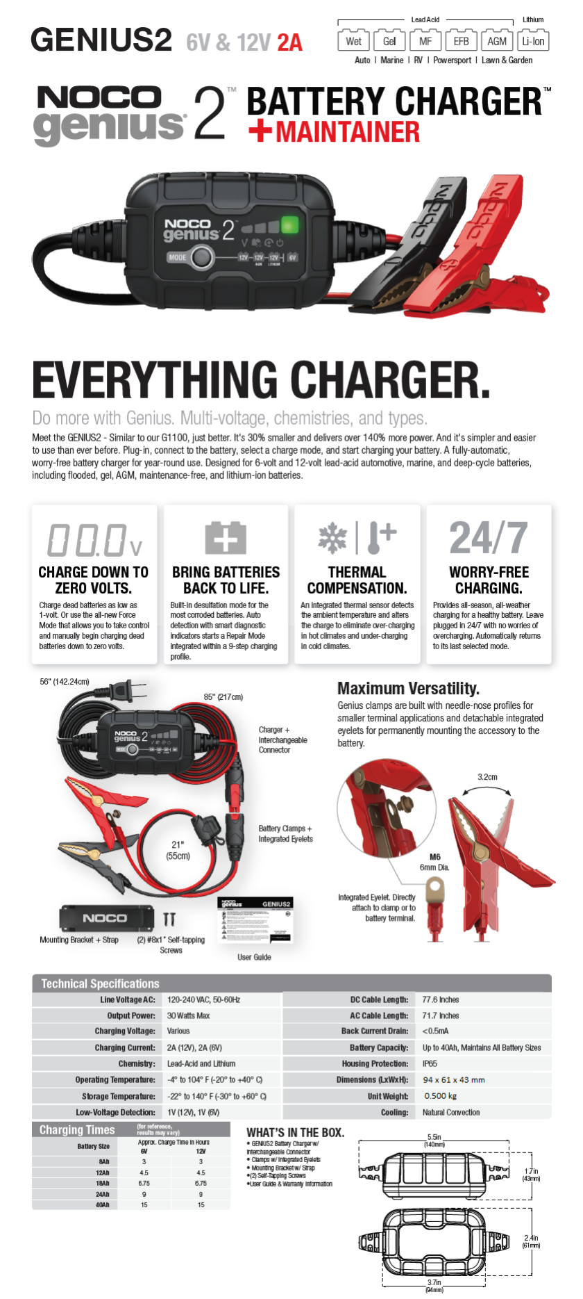 NOCO GENIUS2 6V/12V 2A Smart Battery Charger and Maintainer