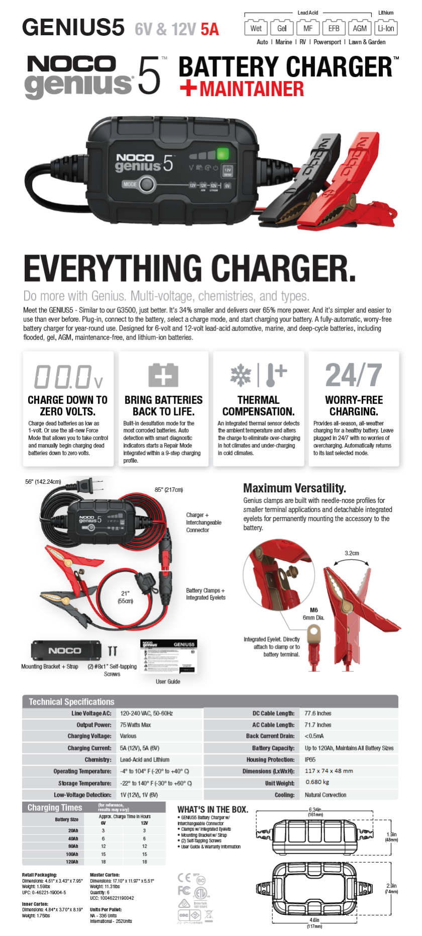 NOCO GENIUS5 6V/12V 5A Smart Battery Charger and Maintainer