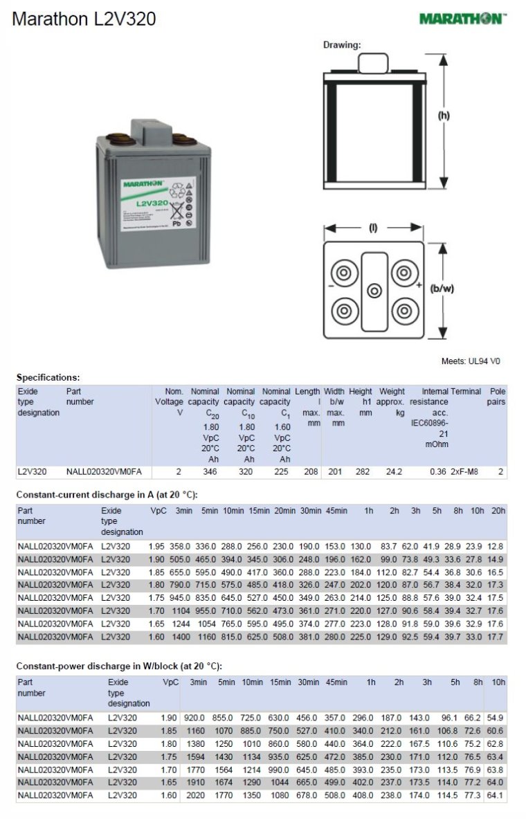 Marathon L NALL020320VM0FA (L2V320) 2V 320Ah