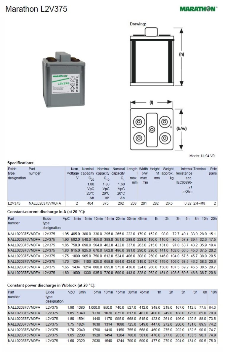 Marathon L NALL020375VM0FA (L2V375) 2V 375Ah