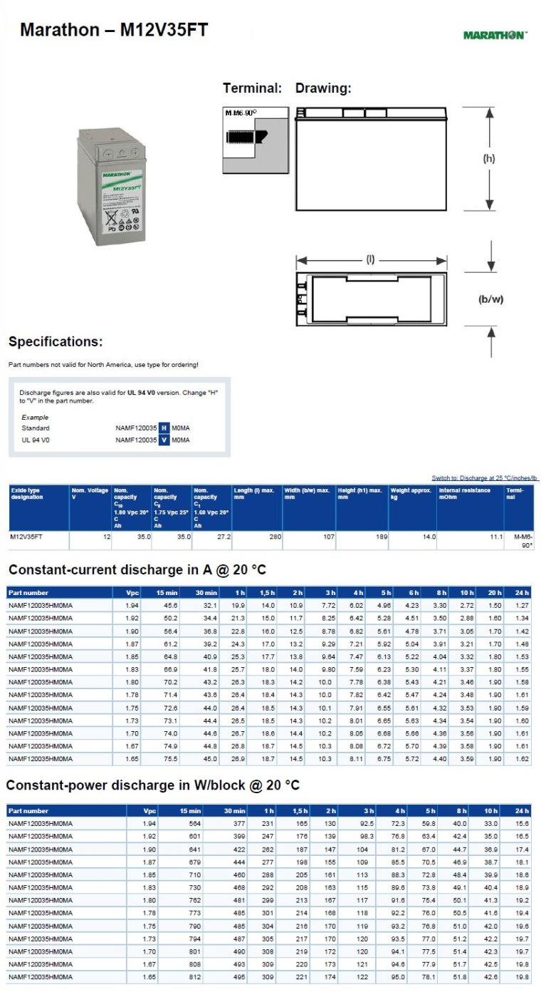 Marathon M NAMF120035HM0MA (M12V35FT) 12V 35Ah