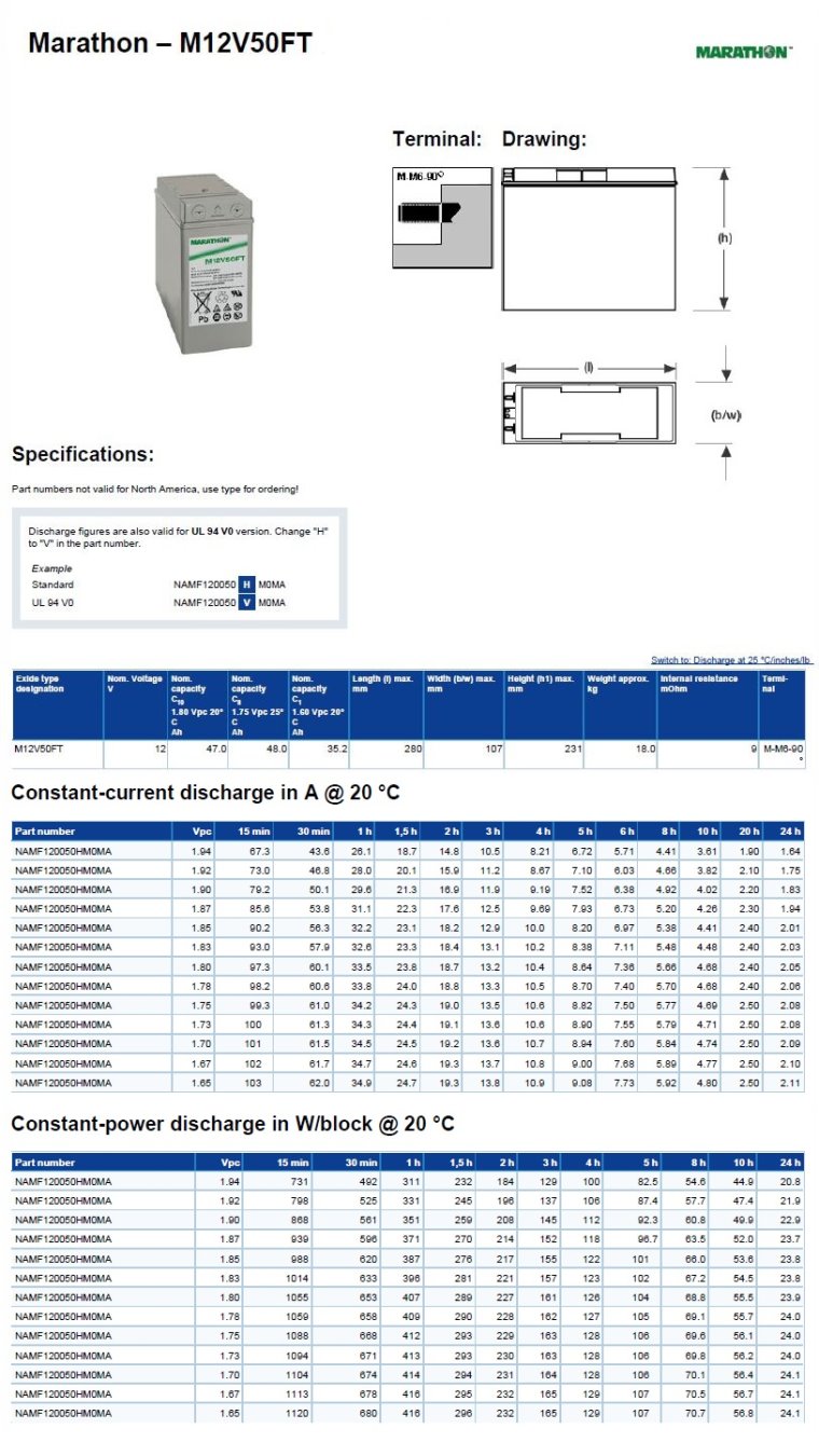 Marathon M NAMF120050HM0MA (M12V50FT) 12V 50Ah
