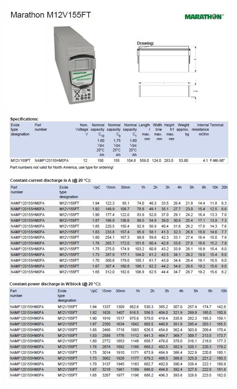 Marathon M NAMF120155HM0FA (M12V155FT) 12V 155Ah