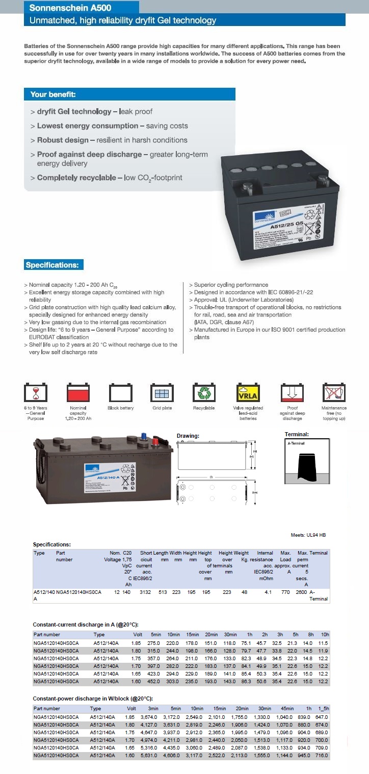 Sonnenschein NGA5120140HS0CA (A512/140A) 12V 140Ah dryfit A500