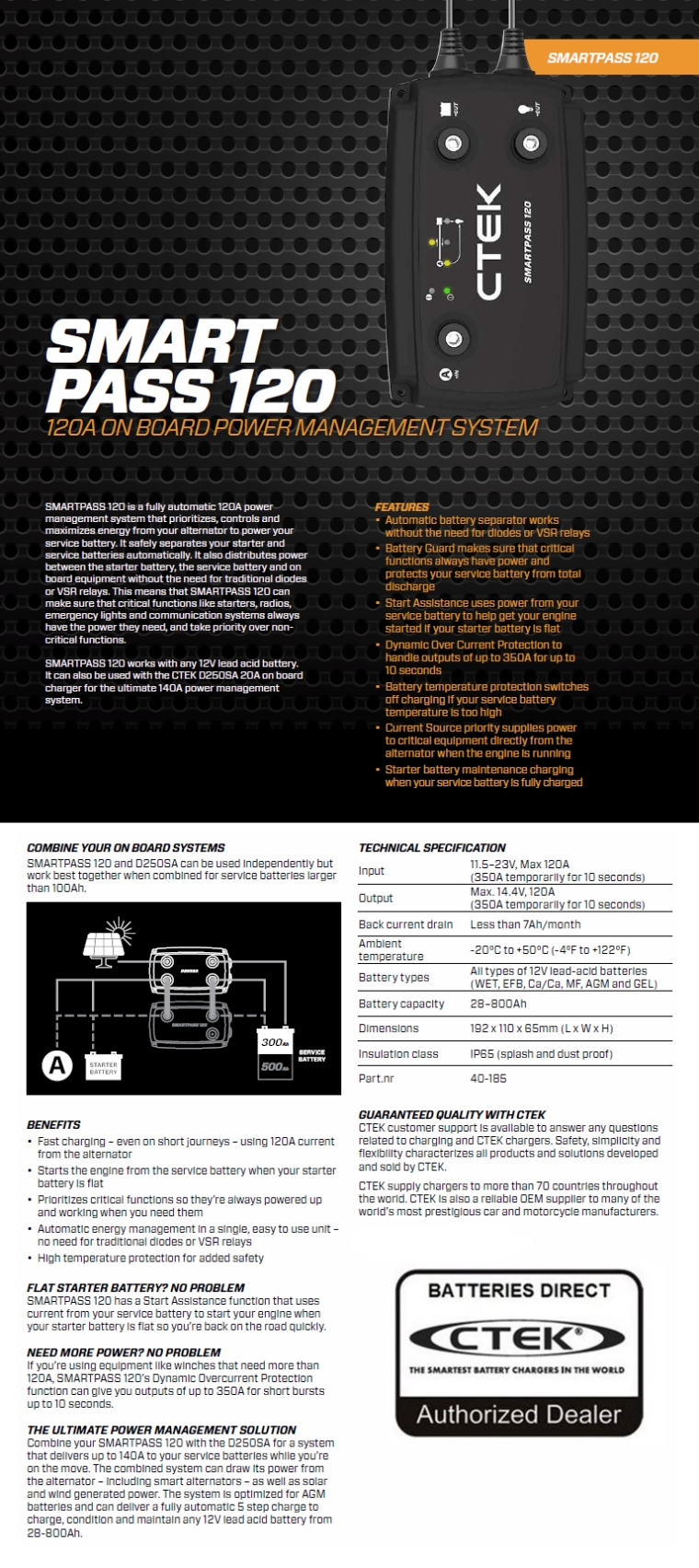 CTEK SmartPass120 12 Volt 120 Amp SmartPass Charger