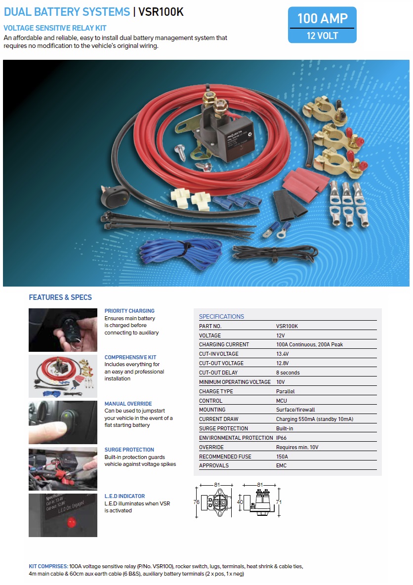 Projecta VSR100K 12V 100A Voltage Sensitive Relay Kit
